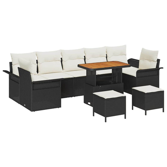 Garten-Sofa-Set 10 pcs Schwarz und Creme 90 x 55 x 71 cm