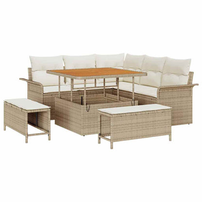 Garten-Sofa-Set mit Kissen mit Speicher 8 pcs Beige und Creme