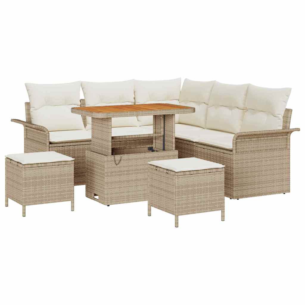 Garten-Sofa-Set mit Kissen mit Speicher 8 pcs Beige und Creme