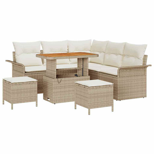 Garten-Sofa-Set mit Kissen mit Speicher 8 pcs Beige und Creme