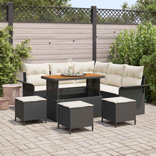 Garten-Sofa-Set mit Kissen mit Speicher 9 pcs Schwarz und Creme