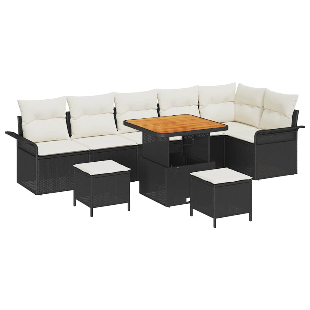 Garten-Sofa-Set 9 pcs Schwarz und Creme 80 x 80 x 71 cm