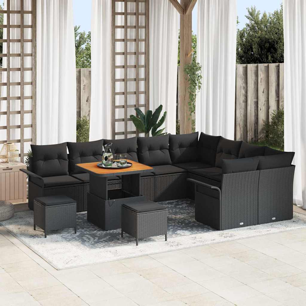 Garten-Sofa-Set mit Kissen 12 pcs Schwarz 80 x 80 x 71 cm