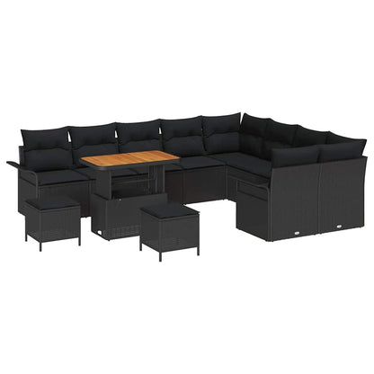 Garten-Sofa-Set mit Kissen 12 pcs Schwarz 90 x 55 x 71 cm