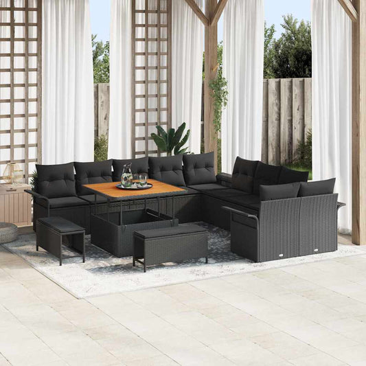 Garten-Sofa-Set mit Kissen 13 pcs Schwarz 100 x 100 x 71 cm