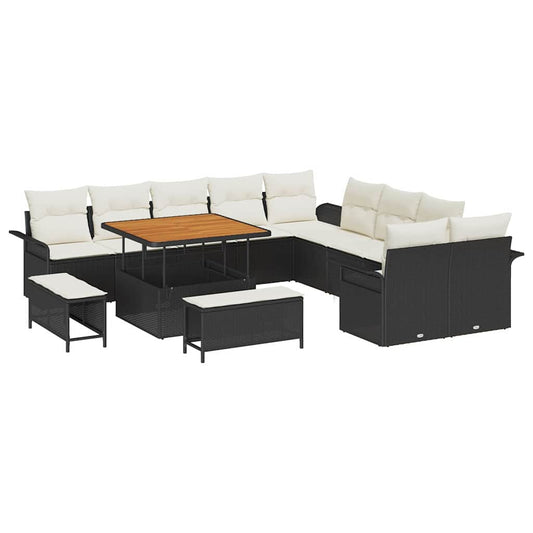 Garten-Sofa-Set 13 pcs Schwarz und Creme 100 x 100 x 71 cm