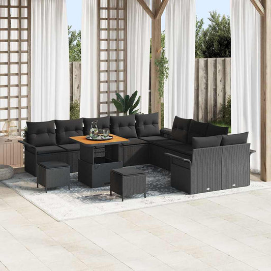 Garten-Sofa-Set mit Kissen mit Speicher 13 pcs Schwarz