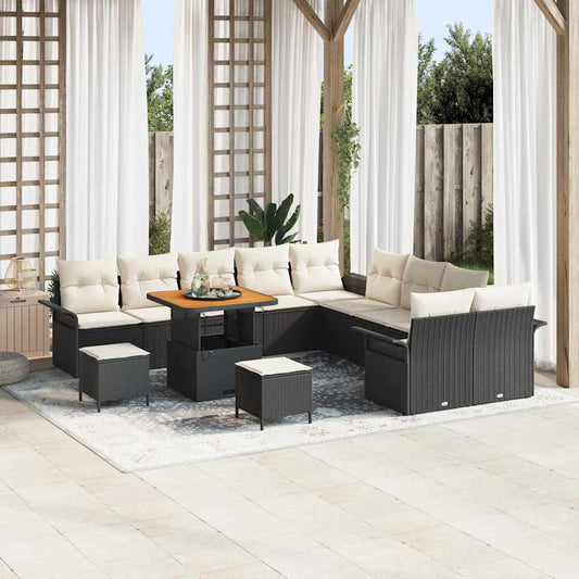 Garten-Sofa-Set 13 pcs Schwarz und Creme 80 x 80 x 71 cm
