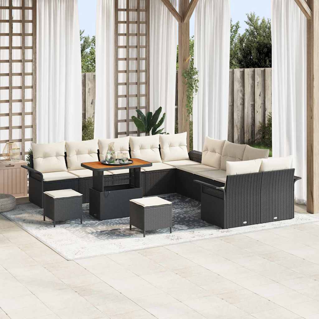 Garten-Sofa-Set 13 pcs Schwarz und Creme 90 x 55 x 71 cm