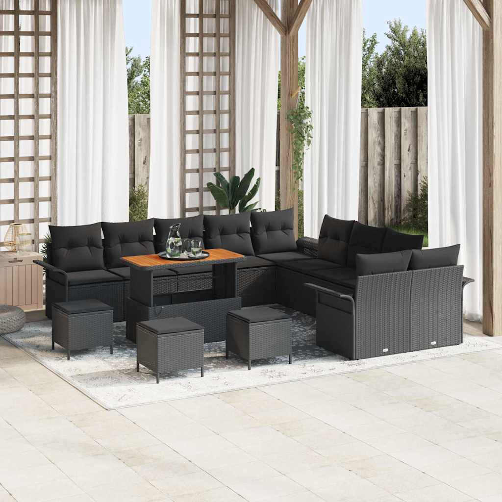 Garten-Sofa-Set mit Kissen 14 pcs Schwarz 110 x 55 x 71 cm
