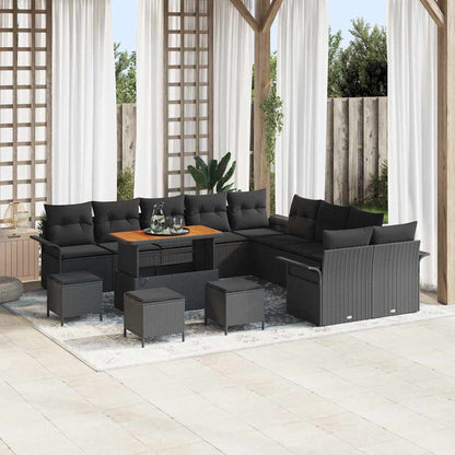 Garten-Sofa-Set mit Kissen 14 pcs Schwarz 110 x 55 x 71 cm