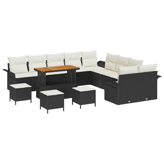 Garten-Sofa-Set 14 pcs Schwarz und Creme 110 x 55 x 71 cm