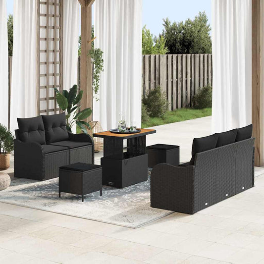 Garten-Sofa-Set mit Kissen 8 pcs Schwarz 90 x 55 x 71 cm