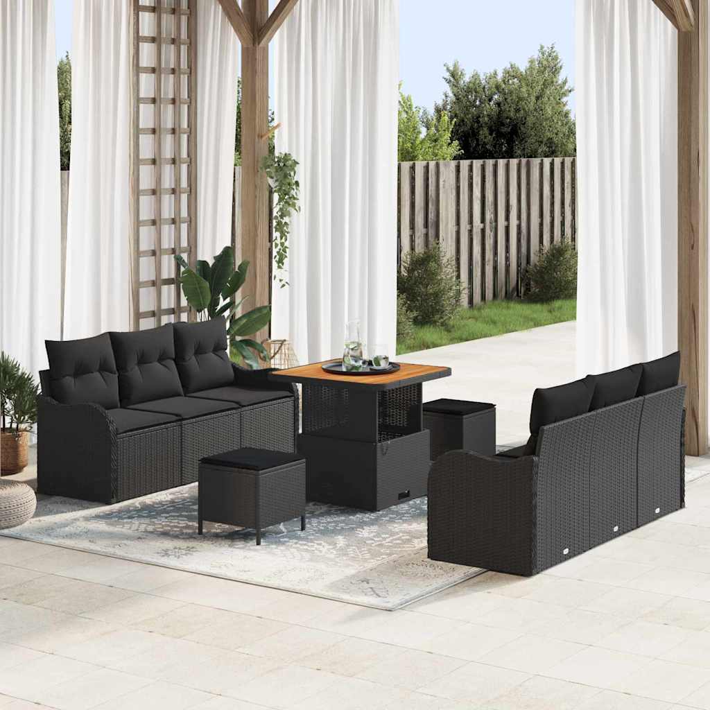 Garten-Sofa-Set mit Kissen 9 pcs Schwarz 80 x 80 x 71 cm