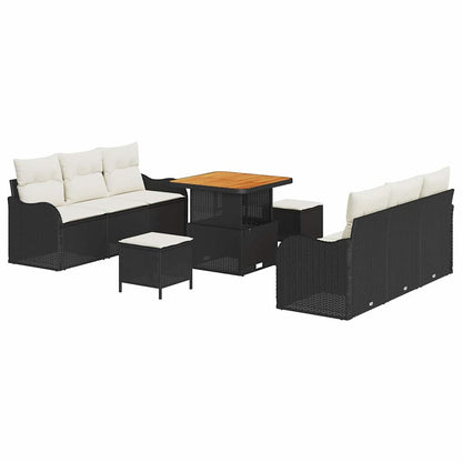 Garten-Sofa-Set 9 pcs Schwarz und Creme 80 x 80 x 71 cm