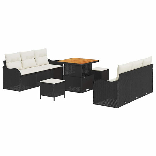 Garten-Sofa-Set 9 pcs Schwarz und Creme 80 x 80 x 71 cm