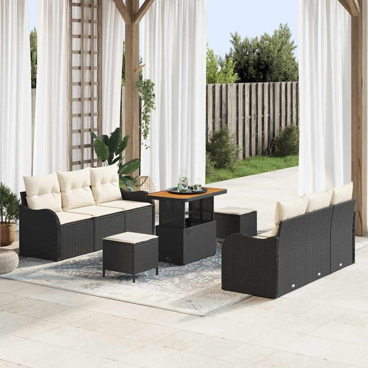 Garten-Sofa-Set 9 pcs Schwarz und Creme 90 x 55 x 71 cm