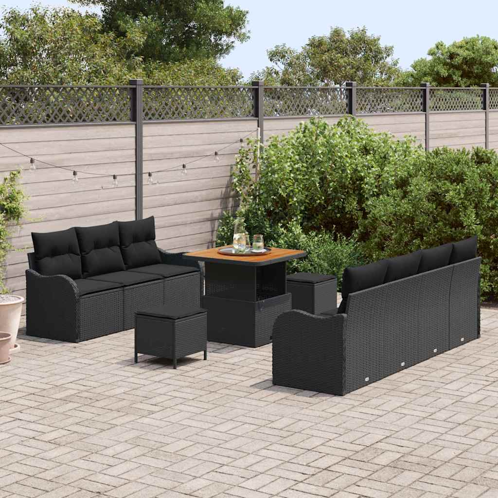 Garten-Sofa-Set mit Kissen 10 pcs Schwarz 80 x 80 x 71 cm