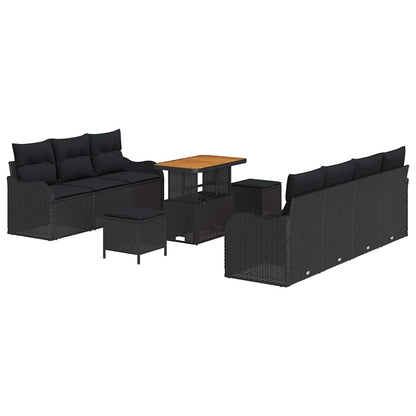Garten-Sofa-Set mit Kissen 10 pcs Schwarz 90 x 55 x 71 cm