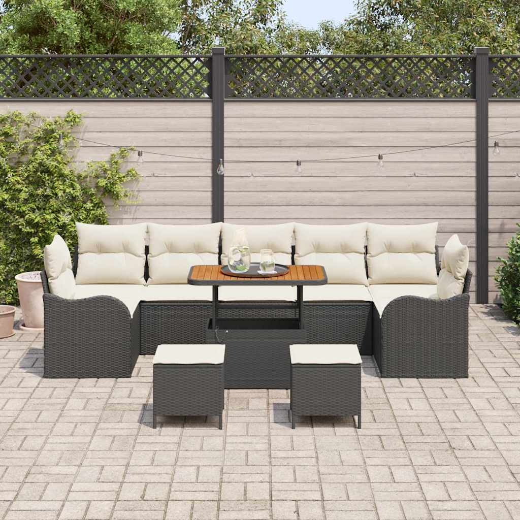 Garten-Sofa-Set mit Kissen mit Kissen 10 pcs Schwarz und Creme