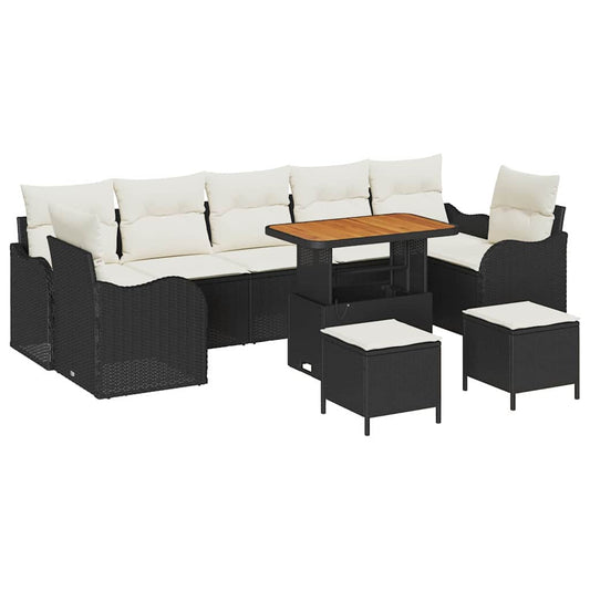 Garten-Sofa-Set mit Kissen mit Kissen 10 pcs Schwarz und Creme