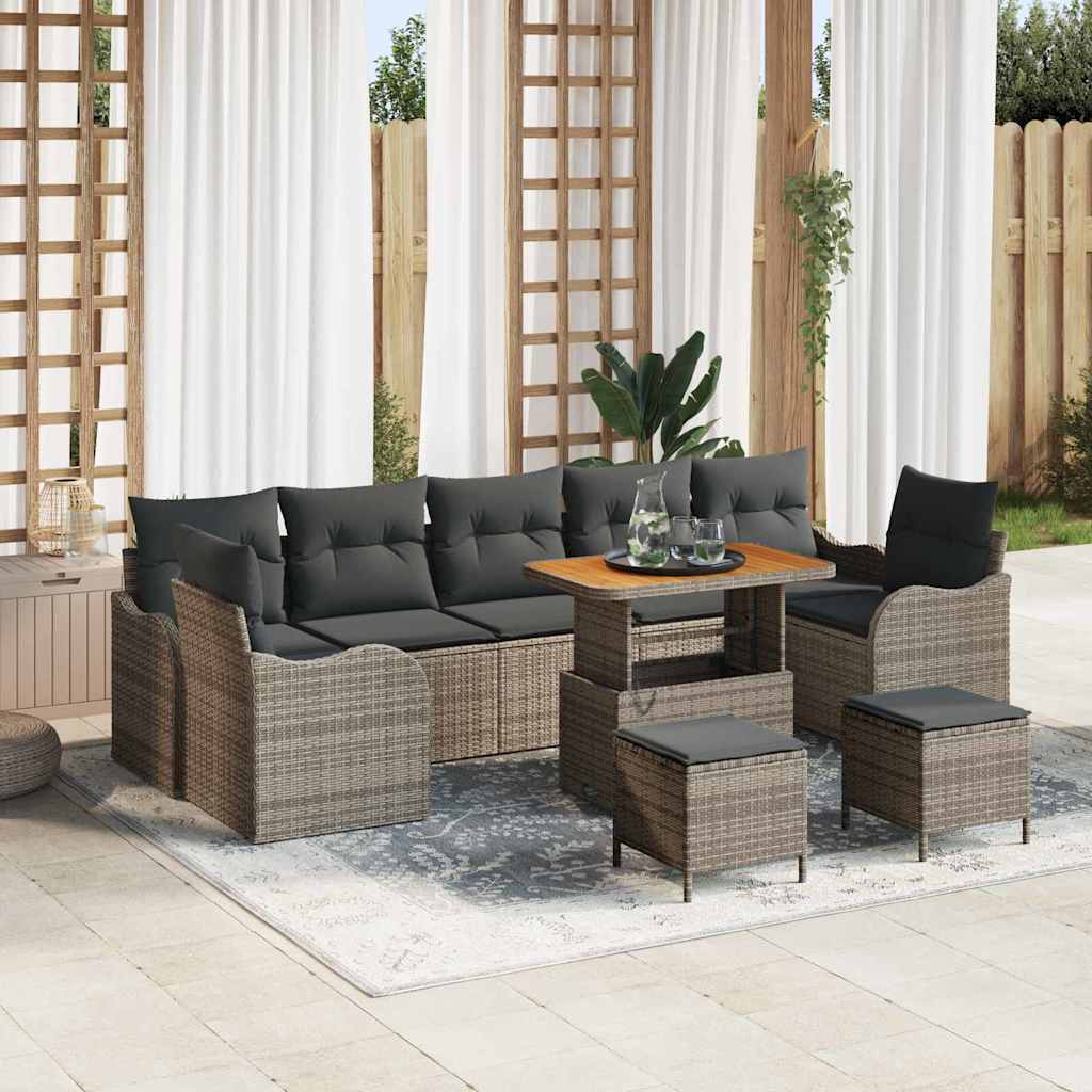 Garten-Sofa-Set mit Kissen mit Speicher mit Kissen 10 pcs Grau
