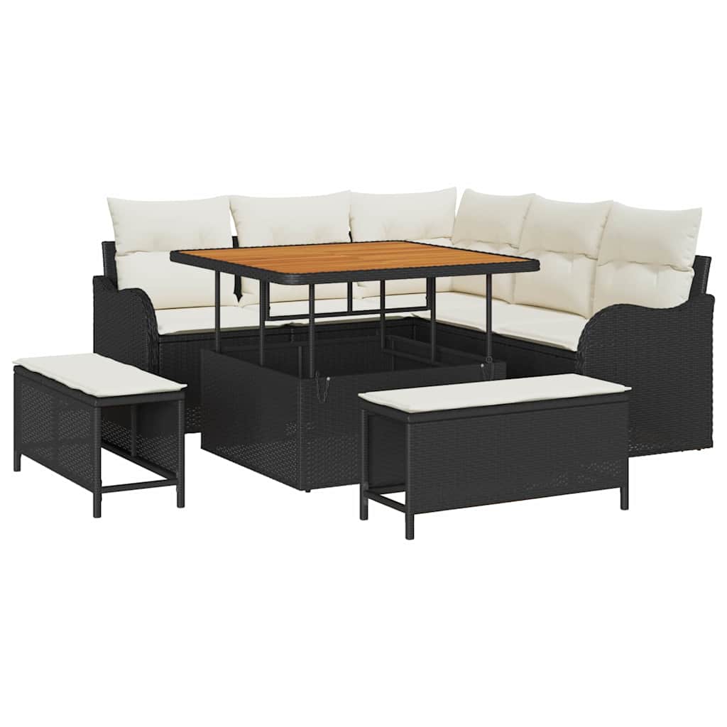 Garten-Sofa-Set 8 pcs Schwarz und Creme 100 x 100 x 71 cm