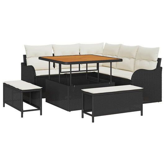 Garten-Sofa-Set 8 pcs Schwarz und Creme 100 x 100 x 71 cm