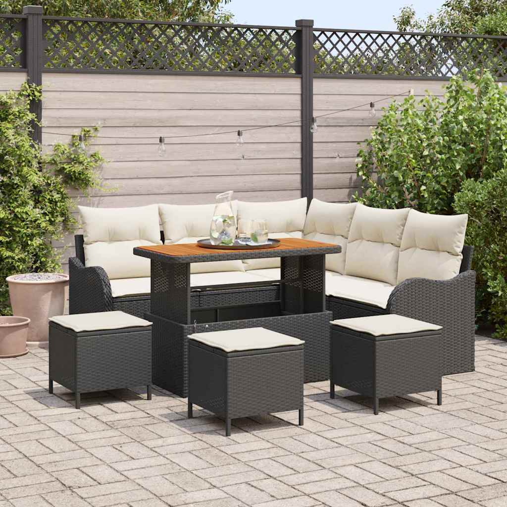 Garten-Sofa-Set 9 pcs Schwarz und Creme 110 x 55 x 71 cm
