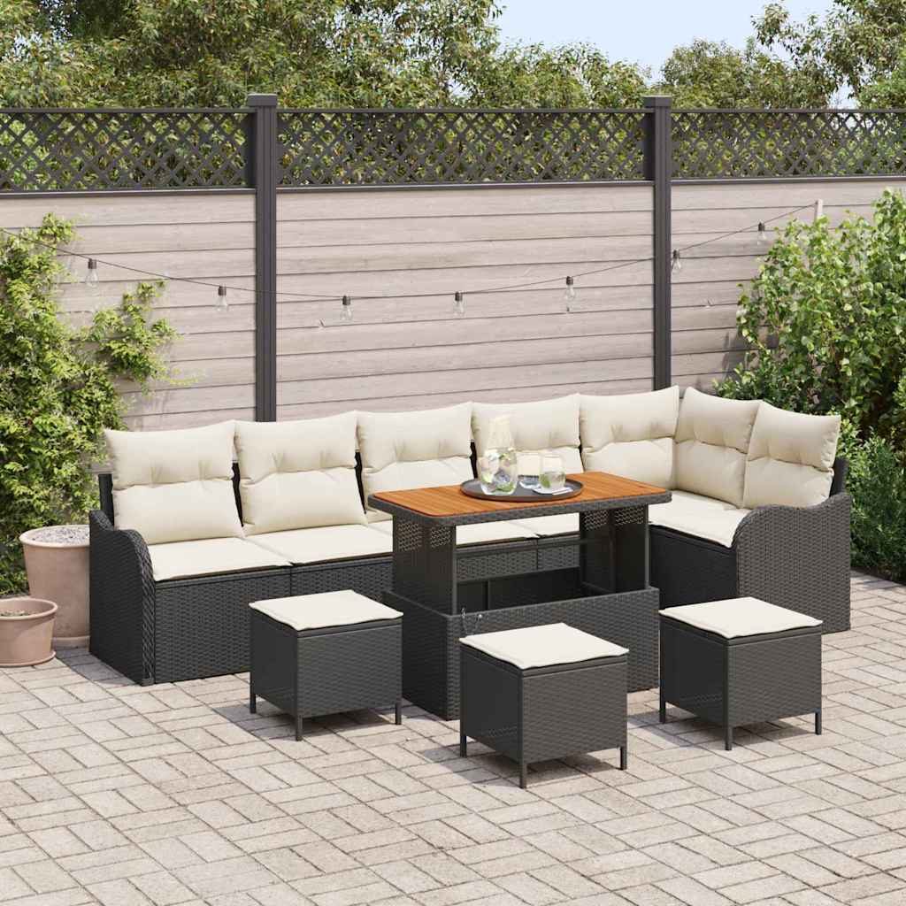 Garten-Sofa-Set 10 pcs Schwarz und Creme 110 x 55 x 71 cm