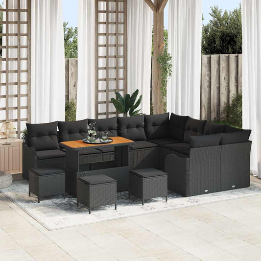 Garten-Sofa-Set mit Kissen 13 pcs Schwarz 110 x 55 x 71 cm