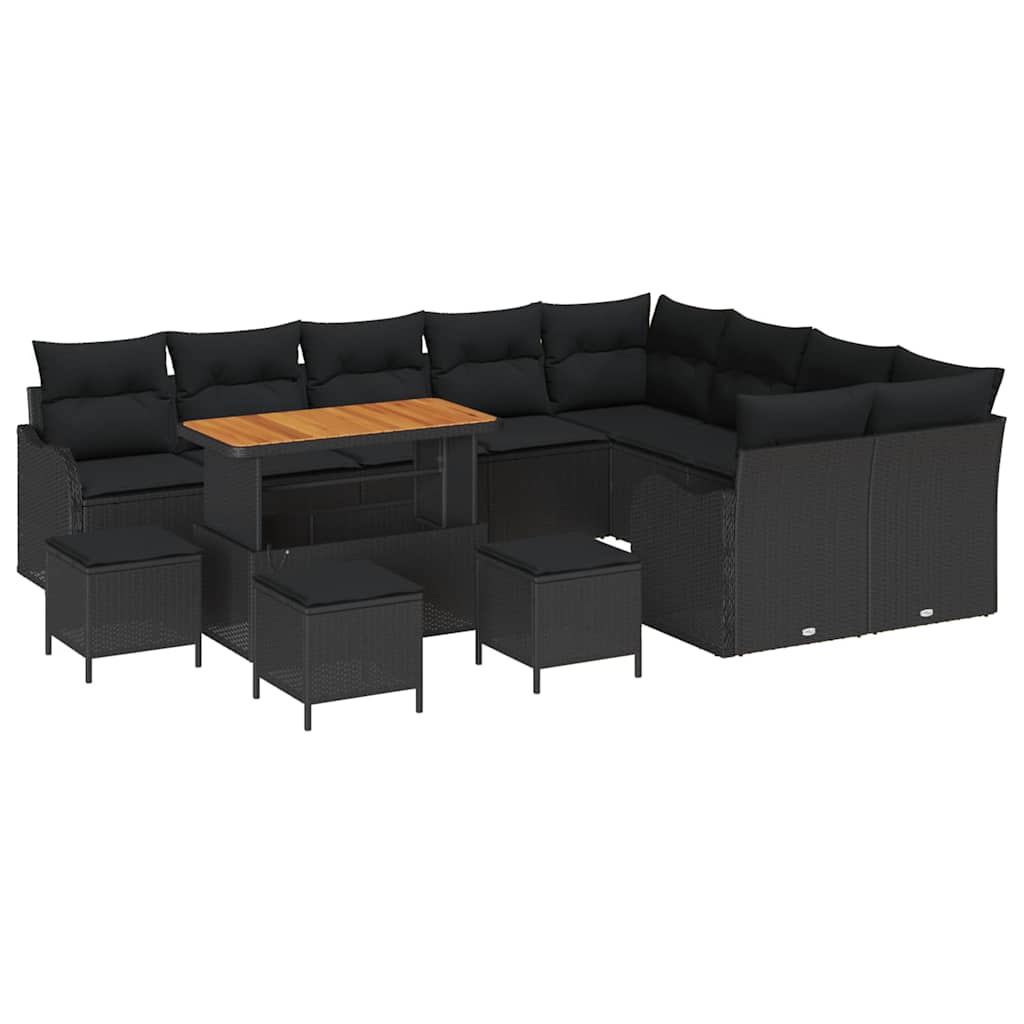 Garten-Sofa-Set mit Kissen 13 pcs Schwarz 110 x 55 x 71 cm