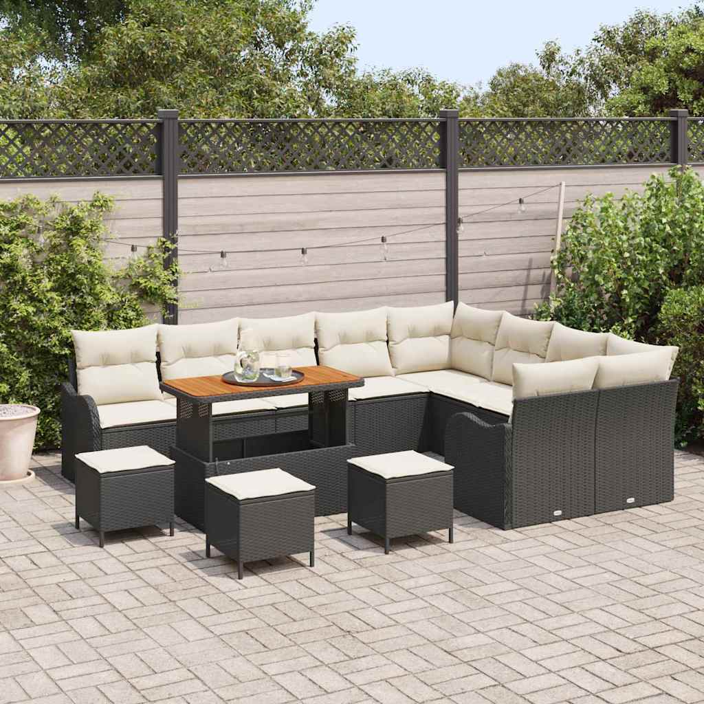Garten-Sofa-Set 13 pcs Schwarz und Creme 110 x 55 x 71 cm