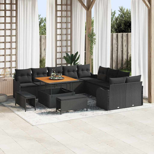 Garten-Sofa-Set mit Kissen 13 pcs Schwarz 100 x 100 x 71 cm