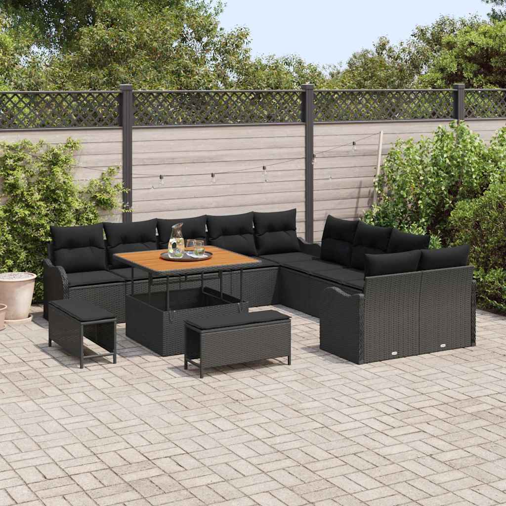 Garten-Sofa-Set mit Kissen 13 pcs Schwarz 100 x 100 x 71 cm