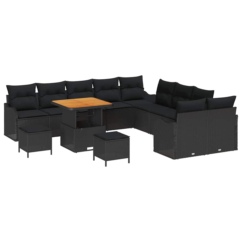 Garten-Sofa-Set mit Kissen 13 pcs Schwarz 80 x 80 x 71 cm