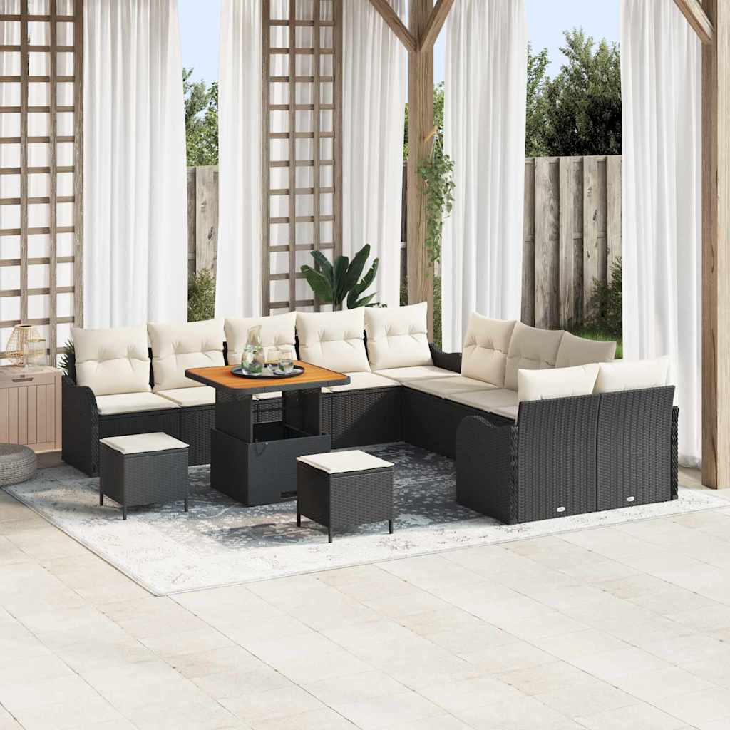 Garten-Sofa-Set 13 pcs Schwarz und Creme 80 x 80 x 71 cm