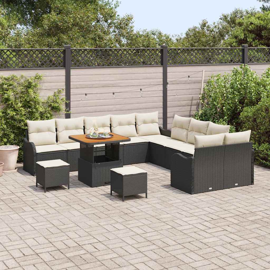 Garten-Sofa-Set 13 pcs Schwarz und Creme 80 x 80 x 71 cm
