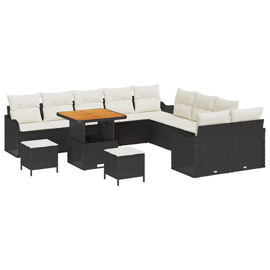 Garten-Sofa-Set 13 pcs Schwarz und Creme 80 x 80 x 71 cm