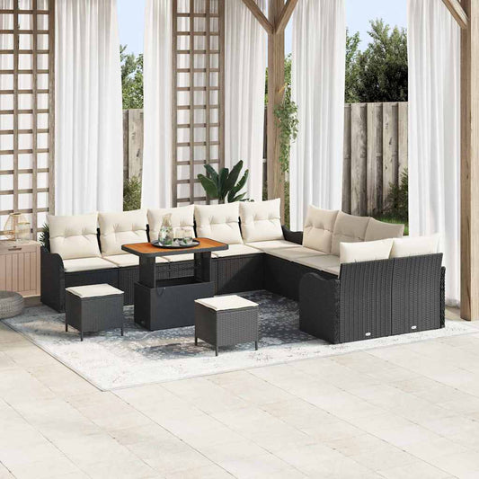 Garten-Sofa-Set 13 pcs Schwarz und Creme 90 x 55 x 71 cm