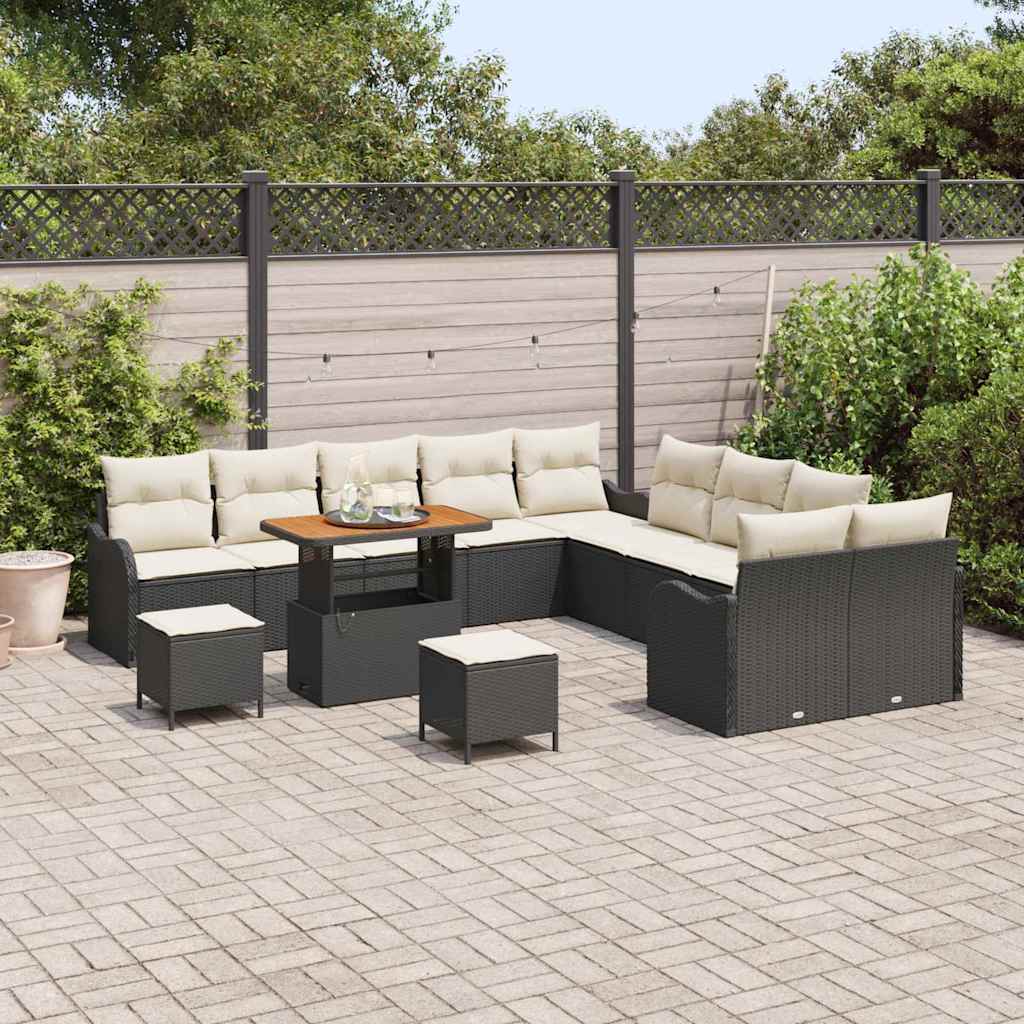 Garten-Sofa-Set 13 pcs Schwarz und Creme 90 x 55 x 71 cm