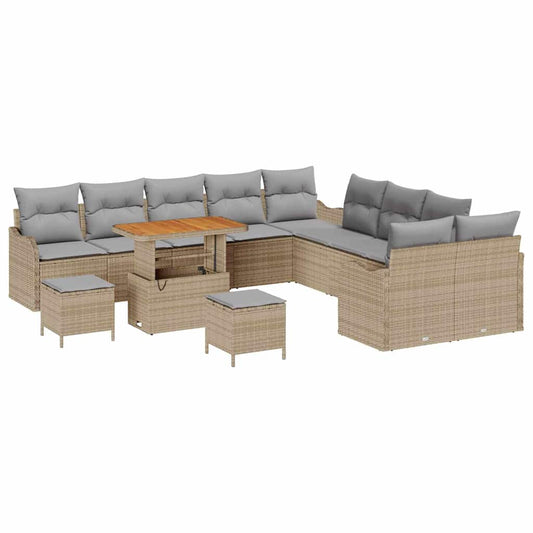 Garten-Sofa-Set 13 pcs Beige und Hellgrau 90 x 55 x 71 cm