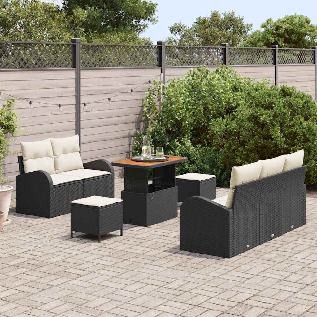 Garten-Sofa-Set 8 pcs Schwarz und Creme 90 x 55 x 71 cm