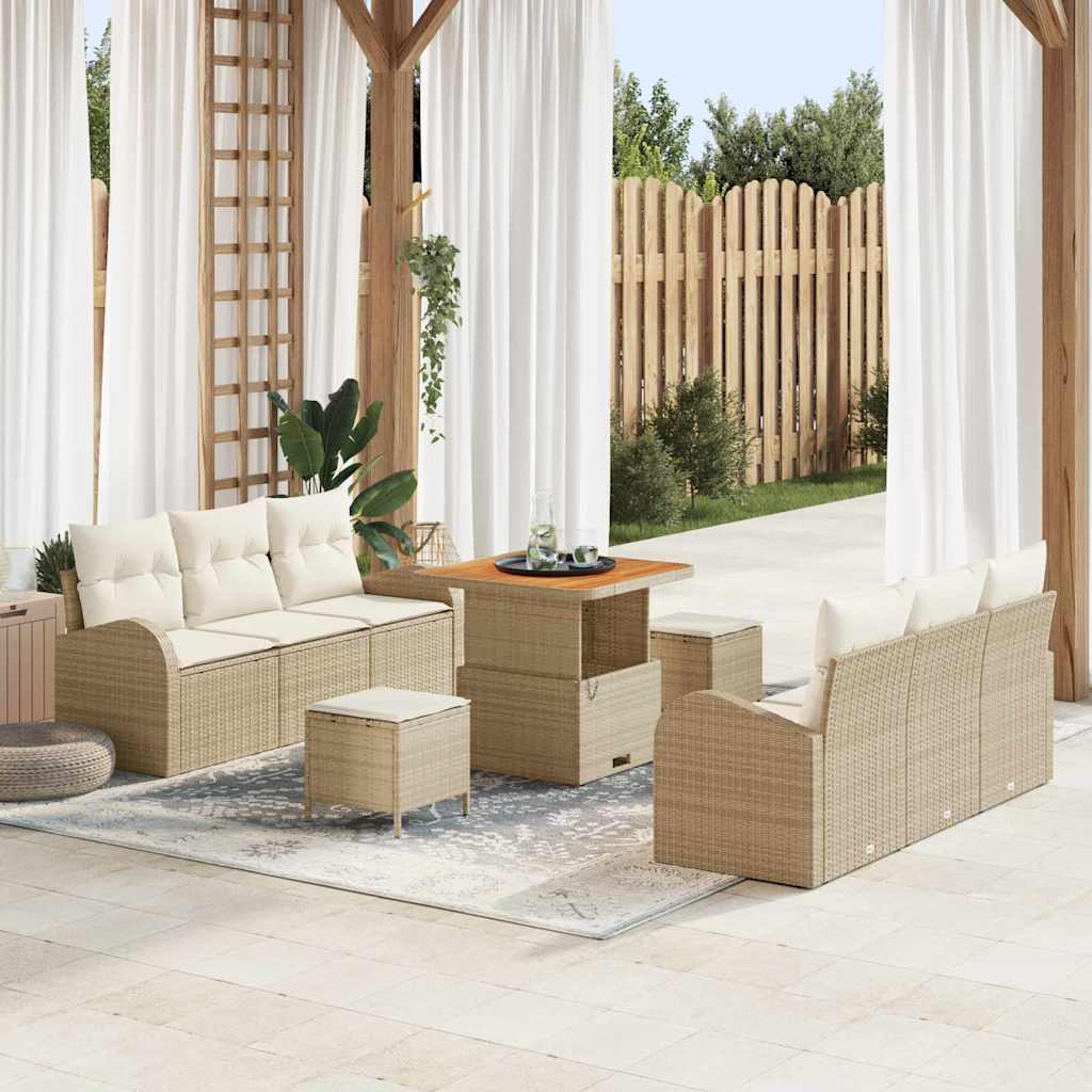 Garten-Sofa-Set 9 pcs Beige und Creme 80 x 80 x 71 cm