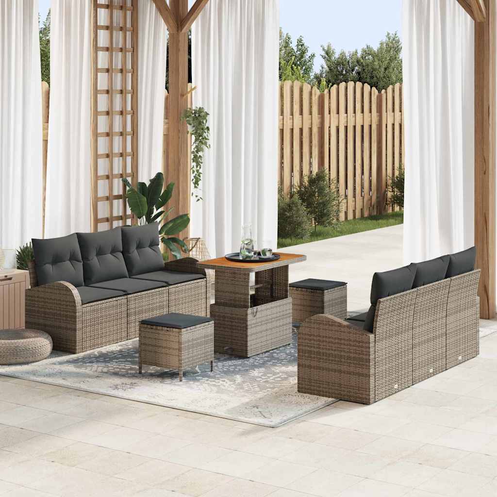Garten-Sofa-Set mit Kissen 9 pcs Grau 90 x 55 x 71 cm