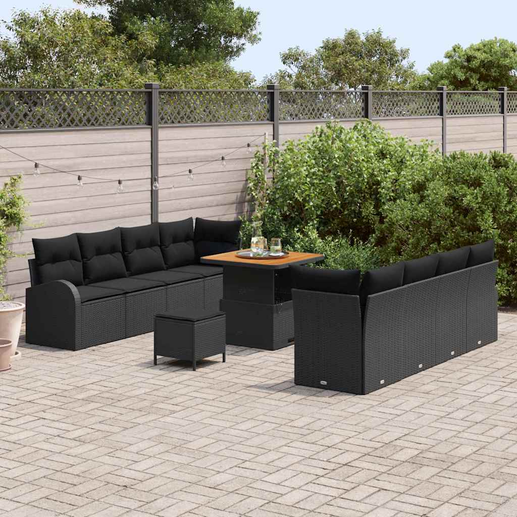 Garten-Sofa-Set mit Kissen 11 pcs Schwarz 80 x 80 x 71 cm