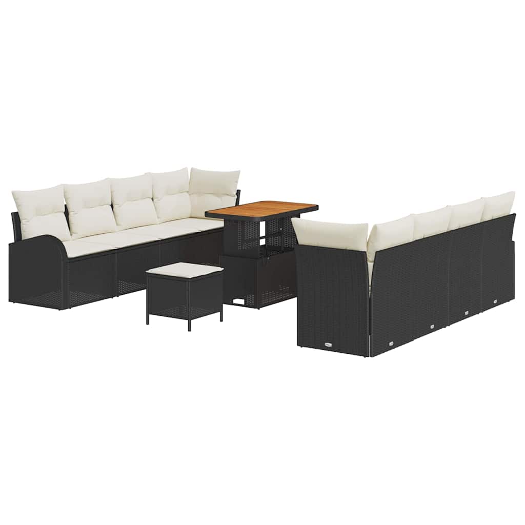Garten-Sofa-Set 11 pcs Schwarz und Creme 90 x 55 x 71 cm