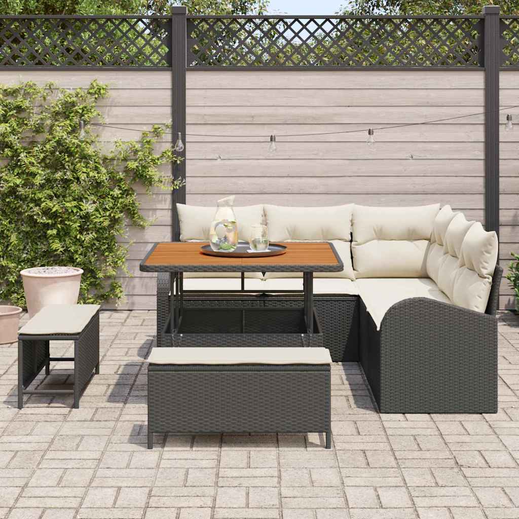 Garten-Sofa-Set 8 pcs Schwarz und Creme 100 x 100 x 71 cm