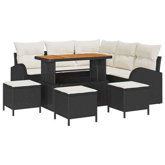 Garten-Sofa-Set 9 pcs Schwarz und Creme 110 x 55 x 71 cm