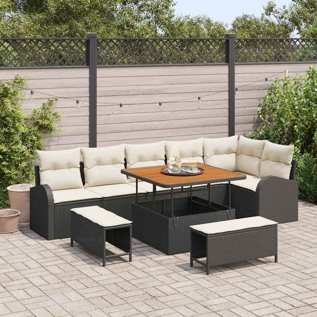 Garten-Sofa-Set 9 pcs Schwarz und Creme 100 x 100 x 71 cm